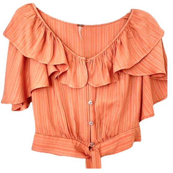 FREE PEOPLE The Ramona Top Blouse Ruffle Neckline Tie Waist Size XS - Picture 5 of 7